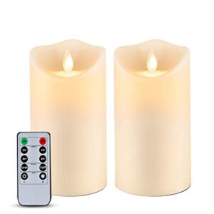 Homemory 6” x 3.25” Outdoor Waterproof Flameless Candles, Flickering Moving Flame LED Candles, Battery Operated Candles with Remote and Timers, Ivory Frosted Plastic, Set of 2