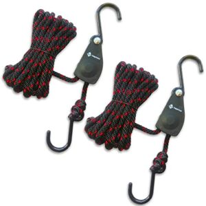 Kayak Tie Down Straps Canoe Bow and Stern Heavy Duty Cargo Ratchet Pulley Rope Hanger (Black Sleeve Elite, 12 Feet,2pack)