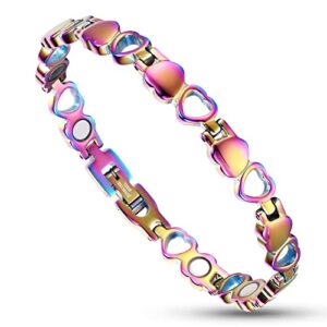 Women Magnetic Bracelet for Lymphatic Drainage & Weight Loss, USWEL Love-shaped Titanium Magnetic Therapy Bracelets for Women - with Gift Box, Adjustable Length Tool (Rainbow)