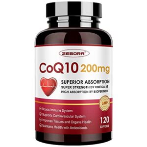 CoQ10-200mg-Softgels with PQQ, BioPerine & Omega-3, 120 Servings Coenzyme Q10(Ubiquinone) Supplement for High-Absorption, Powerful-Antioxidant, Support Heart-Health & Energy-Production