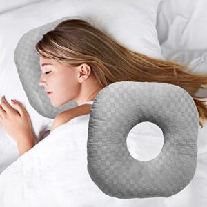 Ear Piercing Pillow for Side Sleepers, Pillow with an Ear Hole for CNH and Ear Pain Ear Inflammation Pressure Sores, O-Shaped Side Sleeping Pillow, Ear Guard Pillow