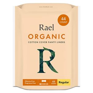 Rael Organic Cotton Cover Liners - Unscented, Chlorine Free, Light Absorbency, Daily Panty Liners (Regular, 44 Count)
