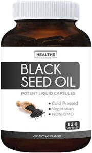 Black Seed Oil - 120 Softgel Capsules (Non-GMO & Vegetarian) Premium Cold-Pressed Nigella Sativa Producing Pure Black Cumin Seed Oil with Vitamin E - 500mg Each, 1000mg Per Serving