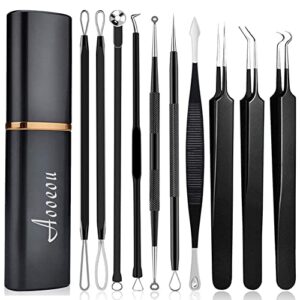 Pimple Popper Tool Kit, Aooeou 10 Pcs Professional Pimple Comedone Extractor Tool Acne Removal Kit -Treatment for Pimples, Blackheads, Blemish, Zit Removing, Forehead and Nose