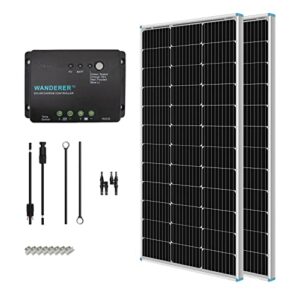 Renogy 200 Watt 12 Volt Monocrystalline Solar Panel Starter Kit with 2 Pcs 100W Monocrystalline Solar Panel and 30A PWM Charge Controller for RV, Boats, Trailer, Camper, Marine ,Off-Grid System