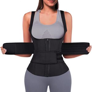 Women Waist Trainer Vest, Hot Sauna Neoprene Slim Tank Top, Sweat Body Shaper with Zipper & Adjustable Belts for Weight Loss Black