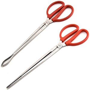 Dadamong Crab Tongs for Live Crabs, Set of 2 Multi-Function Clip Scissor Tongs Anti-Slip Clamp Rubbish Tong Kitchen Tongs for Cooking BBQ Grilling Seafood Clip - Bend & Straight, 15-Inch Long
