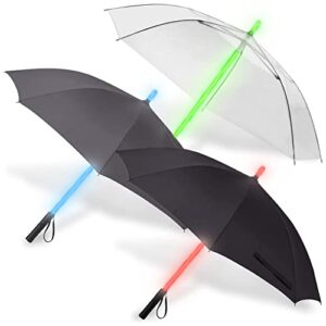 3 PACK - LED Lightsaber Light Up Umbrellas with 7 Color Changing Effects | Windproof Golf Umbrellas with Flashlight Handle (Ed.1)
