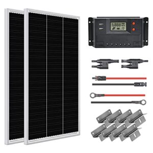 WEIZE 200 Watt 12 Volt Solar Panel Starter Kit, High Efficiency Monocrystalline PV Module for Boat, Caravan, RV and Other Off Grid Applications