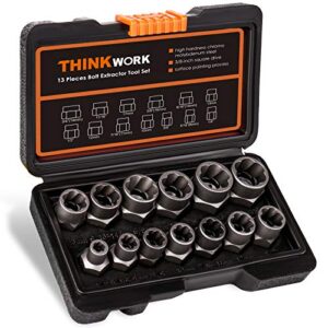 THINKWORK Bolt Extractor Set, 13+1 Pieces Impact Bolt & Nut Remover Set, Stripped Lug Nut Remover, Extraction Socket Set for Removing Damaged, Frozen, Rusted, Rounded-Off Bolts, Nuts & Screws