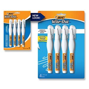 BIC Wite-Out Brand Shake 'n Squeeze Correction Pen, Needle Point Tip, White, Fast Drying and Premium Coverage, 4-Count