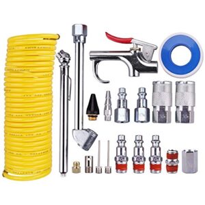 WYNNsky Air Compressor Kit, 1/4 Inch NPT Air Tool Kit with 1/4 Inch x 25Ft Coil Nylon Hose / Tire Gauge - 20 Pieces