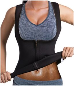GAODI Women Waist Trainer Vest Slim Corset Neoprene Sauna Tank Top Zipper Weight Loss Body Shaper Shirt (L, Black)