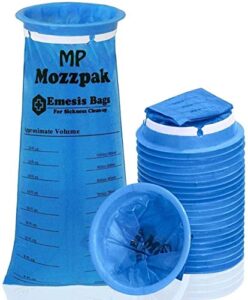 MP MOZZPAK Vomit Bags – 24 Pack – 1000ml Emesis Bags – Leak Resistant, Medical Grade, Portable, Disposable Barf Bags, Puke, Throw Up, Nausea Bags for Travel Motion Sickness, Car & Aircraft, Kids, Taxi