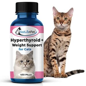 BestLife4Pets Cat Hyperthyroid + Weight Gain Support - Feline Thyroid Supplement for Metabolic Support - All-in-One Thyroid Supplement for Weight Management - Easy to Use Natural Pills (450 ct)