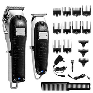BESTBOMG Hair Clippers for Men + T-Blade Trimmer Kit, Professional Hair Trimmer Barber Clipper Set Beard Trimmer with 13 Guide Combs, Rechargeable & Leather Design, Black
