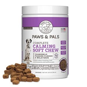 Paws & Pals Dog Calming Treats: Pet Anti Anxiety Supplement for Dogs & Cats with Melatonin, Chamomile & Ginger - Natural Stress Relief & Calm Composure Aid for an Anxious Dog or Cat - 180 Soft Chews