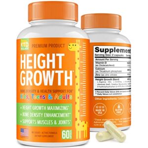 KTD BIOLABS Height Growth Maximizer - Natural Height Booster Teen Vitamins - Made in USA - Growth Pills to Reach Peak Height & Grow Taller at Any Age - Height Increase Pills for Adults & Kids Growth