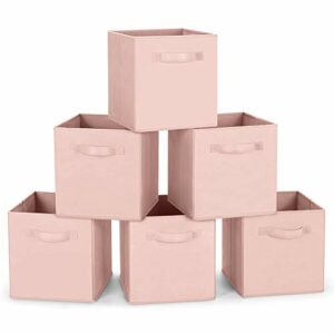 MaidMAX Fabric Storage Bins, Cloth Cube Storage Bins for Home Bedroom Closet Drawers Organizer, Foldable, Pink, 10.5×11 inches, Set of 6