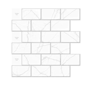 Art3d 10-Sheet Peel and Stick Backsplash, 12 in. x 12 in. Subway Tiles in Marble Design