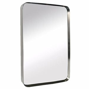 20x30 Brushed Nickel Metal Framed Bathroom Mirror for Wall in Stainless Steel Rounded Rectangular Bathroom Vanity Mirrors Wall Mounted