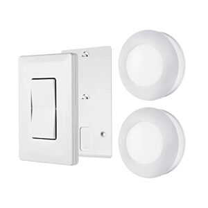 Energizer LED Puck Lights, Wall Switch Remote, 2 Pack, Battery Operated, Under Cabinet Lighting, Wireless Lights, 50 ft Range, Perfect for Kitchen Under Cabinet, Laundry Room, and More, 58822-T1