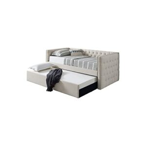 Best Master Furniture Laura Tufted Daybed + Trundle, Twin Bed, Beige