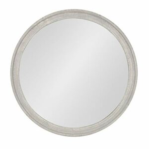 Kate and Laurel Mansell Round Wooden Decorative Accent Wall Mirror, 28 inch Diameter, Distressed Gray