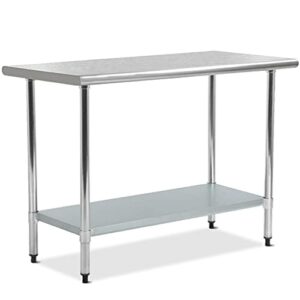 Kitchen Work Table Food Prep Table 24 X 36 Inches Stainless Steel NSF Commercial Worktable with Adjustable Shelf, Scratch Resistant Heavy Duty Metal Work Table for Garage Restaurant Kitchen