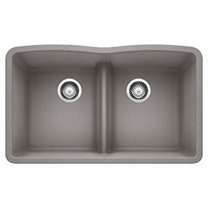 BLANCO, Metallic Gray 442077 DIAMOND SILGRANIT 50/50 Double Bowl Undermount Kitchen Sink with Low Divide