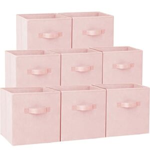 Storage Cubes, 11 Inch Cube Storage Bins (Set of 8), Fabric Collapsible Clothes Storage Bins with Dual Handles, Foldable Cube Baskets for Shelf, Closet Organizers and Storage Box (Pink)