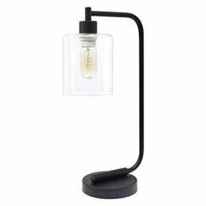 Simple Designs LD1036-BLK, Black Bronson Antique Style Industrial Iron Lantern Glass Shade Desk Lamp