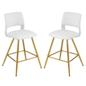 Sidanli Gold Bar Stools Set of 2, White Bar Stools in 24 Inch Seat Height.