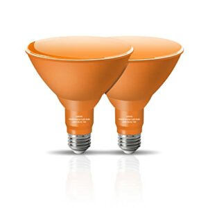 LOXYEE Par38 LED Flood Orange Light Bulbs,20 Watt Orange Light Bulb Replace to 200 Watt,E26 Base Outdoor Orange Light Bulbs for Halloween Light Bulbs, Party Decoration, Holiday Lighting(2 Pack)