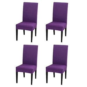 Chair Covers for Dining Room Set of 4, Chickwin Stretch Armless Washable Spandex Dining Chair Cover Slipcovers Protector Great for Hotel Party Kitchen Wedding(4pcs, Deep Purple)