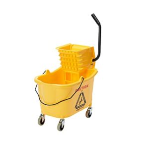 Amazon Basics Side Press Wringer Combo Commercial Mop Bucket on Wheels, 35 Quart, Yellow