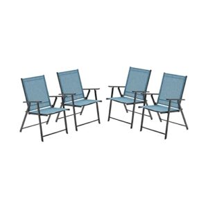 VICLLAX Patio Folding Lawn Chairs with Arms Set of 4, Portable Patio Chairs for Outdoor & Indoor, Sling Back Chairs for Porch, Balcony & Garden, Turquoise Blue