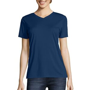 Hanes Women's Cooldri Short Sleeve Performance V-Neck T-Shirt (1 Pack), Navy, Large