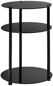 Convenience Concepts Designs2Go Midnight Classic 3-Tier Round Glass Side Table, Black Glass