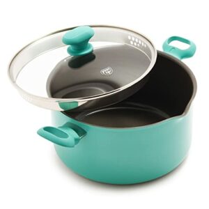 GreenLife Soft Grip Diamond Healthy Ceramic Nonstick, 6QT Stock Pot with Strainer Lid, PFAS-Free, Dishwasher Safe, Turquoise