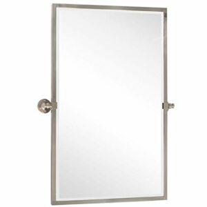TEHOME 28.5 x 36 inch Brushed Nickel Metal Framed Pivot Rectangle Bathroom Mirror in Stainless Steel Tilting Beveled Vanity Mirrors for Wall