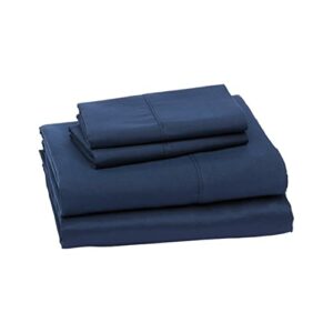 Amazon Basics Lightweight Super Soft Easy Care Microfiber Bed Sheet Set with 14-inch Deep Pockets - Queen, Navy Blue