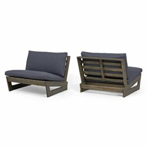 Great Deal Furniture Emma Outdoor Acacia Wood Club Chairs with Cushions (Set of 2), Gray and Dark Gray