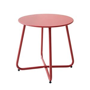 Meluvici Patio Small Side Table Waterproof Round Metal Steel Side Table Weather Resistant Portable Outdoor and Indoor End Table for Garden Balcony Yard, Red