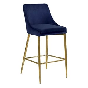 Meridian Furniture Karina Collection Modern | Contemporary Velvet Upholstered Counter Stool with Polished Gold Metal Legs and Foot Rest, Set of 2, Navy