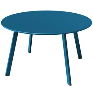 Grand patio Round Steel Patio Coffee Table, Weather Resistant Outdoor Large Side Table, Peacock Blue