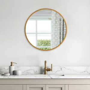 A.T.Lums Gold Round Mirror 20 Inch, Round Bathroom Mirror with Metal Frame, Wall Mounted Circle Mirror for Bathroom, Entryway, Living Room