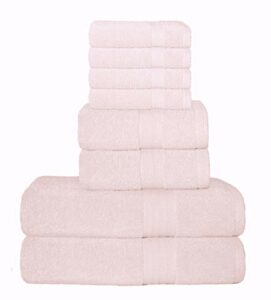GLAMBURG Ultra Soft 8-Piece Towel Set - 100% Pure Ringspun Cotton, Contains 2 Oversized Bath Towels 27x54, 2 Hand Towels 16x28, 4 Wash Cloths 13x13 - Ideal for Everyday use, Hotel & Spa - Pink