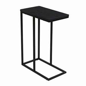 Household Essentials Industrial Narrow End Table | Metal C Shaped Frame and Rectangle Faux Wood Grain Top, Black Onyx