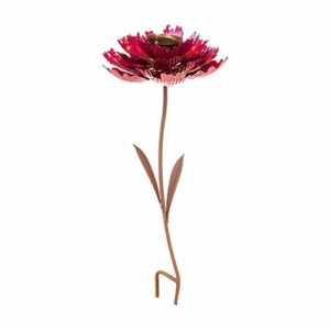 Desert Steel Pink Parfait Peony Standing Feeder - (Pink - 14”W x 38”H) - Outside Rust Resistant Garden Art Metal Birdfeeder with Stand